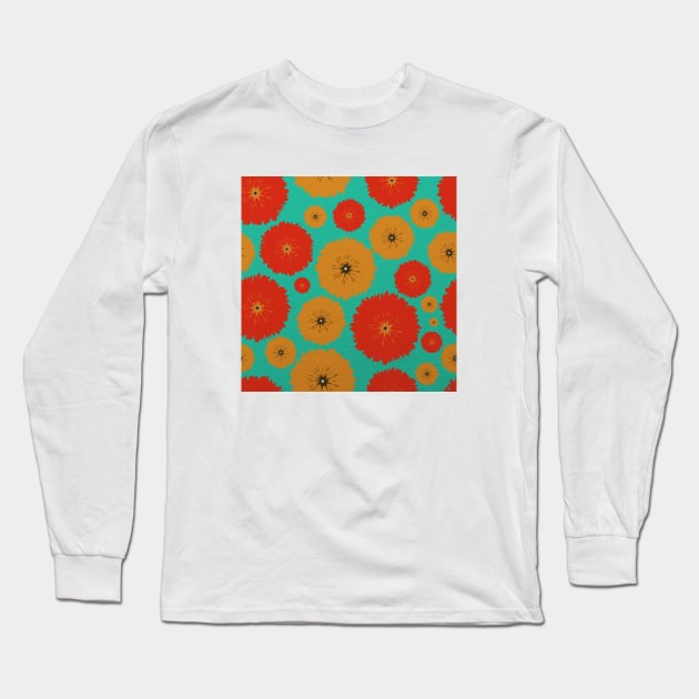 Red & Orange Floral Pattern Long Sleeve T-Shirt by FloralPatterns